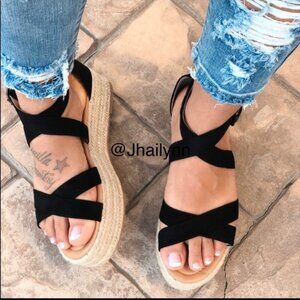 BLACK SUEDE ESPADRILLE PLATFORM SANDAL